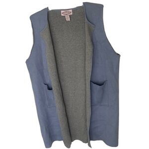 Oliver by Escio Womens Blue Grey Reversible Knit Vest Wool‎ Angora Blend Large L